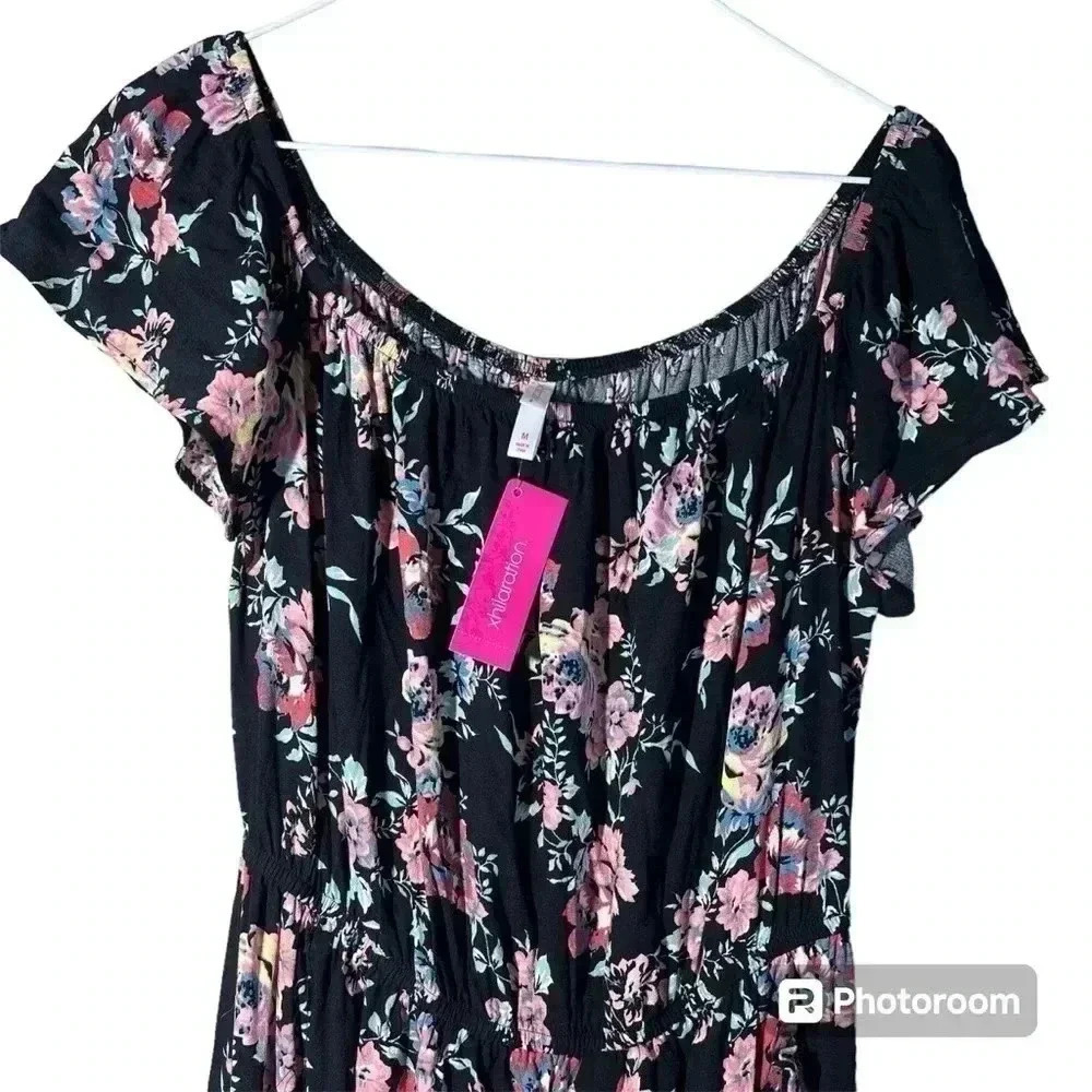 hxilaration maxi floral printed dress black and pink size Medium - Picture 4 of 5
